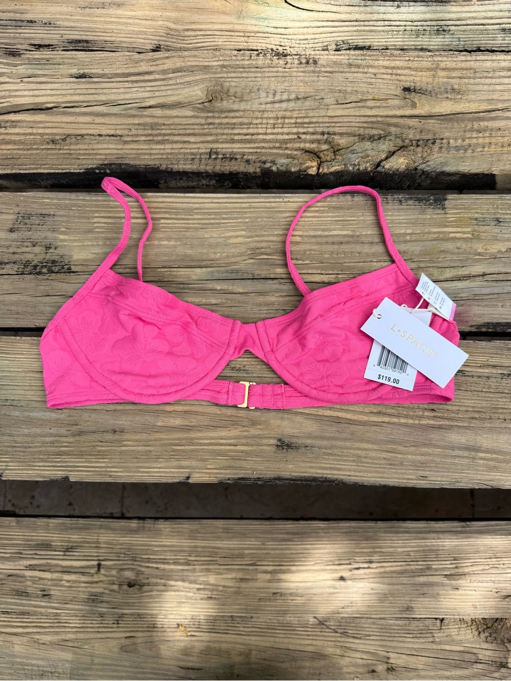 NWT L*Space Hot Pink Floral Texture Bikini Top Large